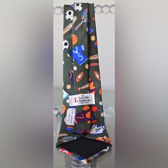 SAVE THE CHILDREN COLLECTION MENS TIE PLAY BALL SILK HAND MADE USA OLIVE SPORTS - Picture 7 of 7